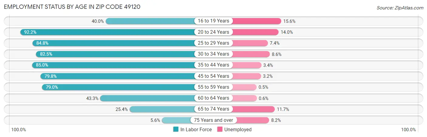 Employment Status by Age in Zip Code 49120