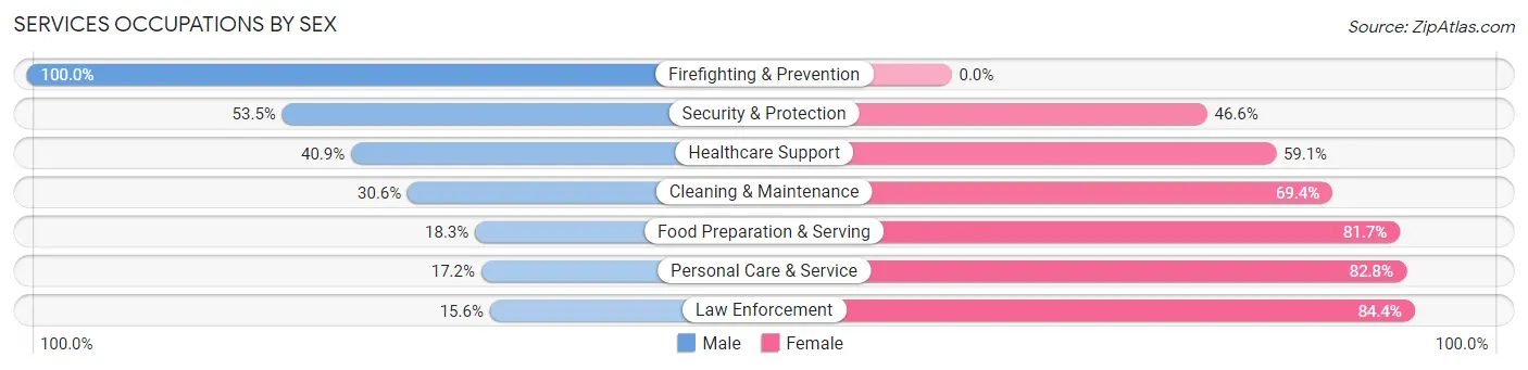 Services Occupations by Sex in Zip Code 49128