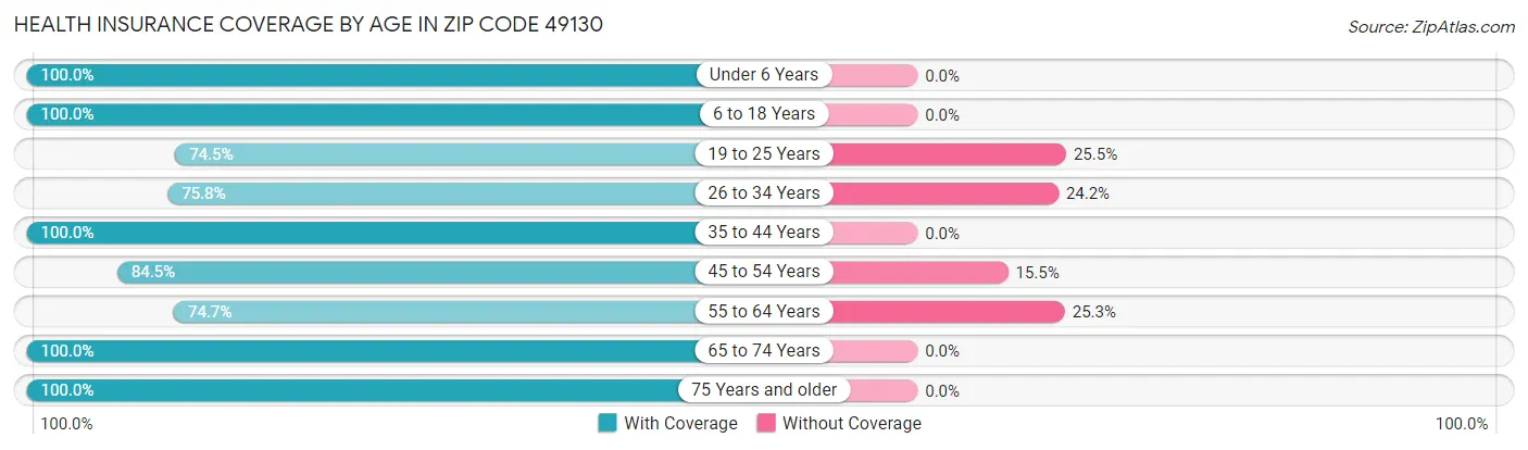 Health Insurance Coverage by Age in Zip Code 49130