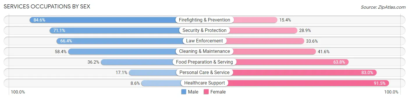 Services Occupations by Sex in Zip Code 49203