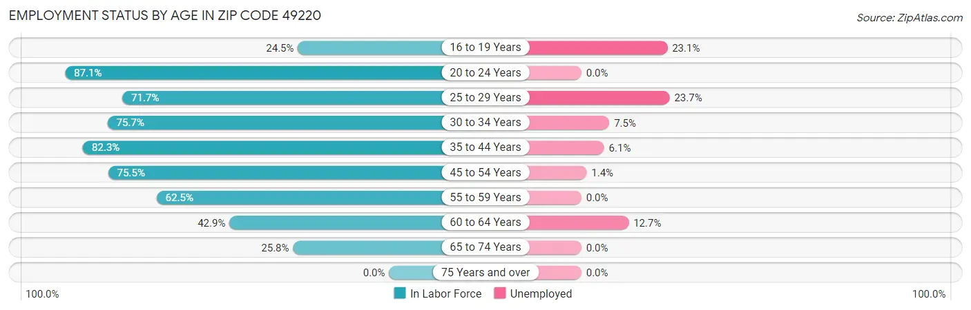 Employment Status by Age in Zip Code 49220