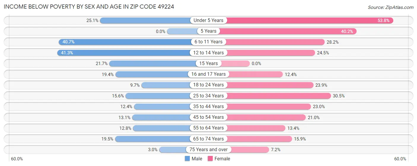 Income Below Poverty by Sex and Age in Zip Code 49224