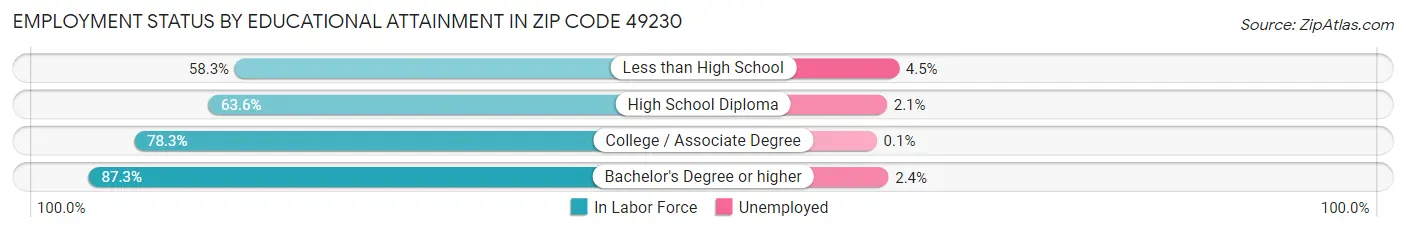 Employment Status by Educational Attainment in Zip Code 49230