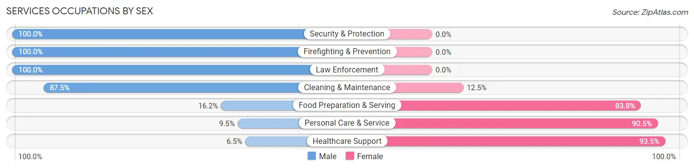 Services Occupations by Sex in Zip Code 49235