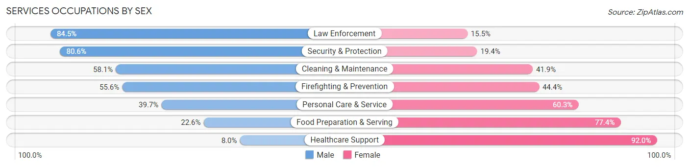 Services Occupations by Sex in Zip Code 49242