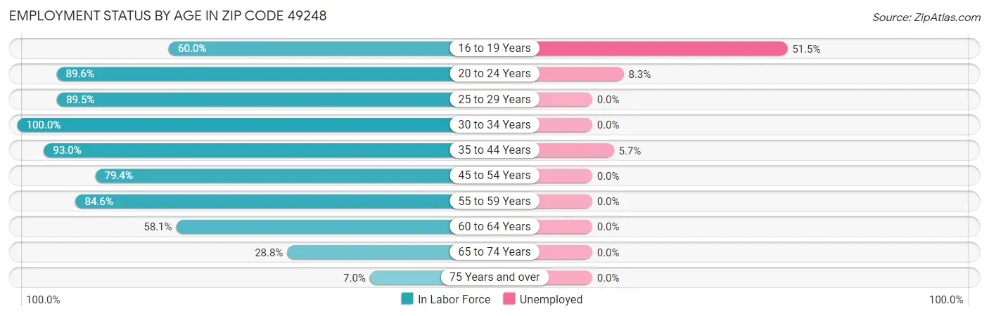 Employment Status by Age in Zip Code 49248