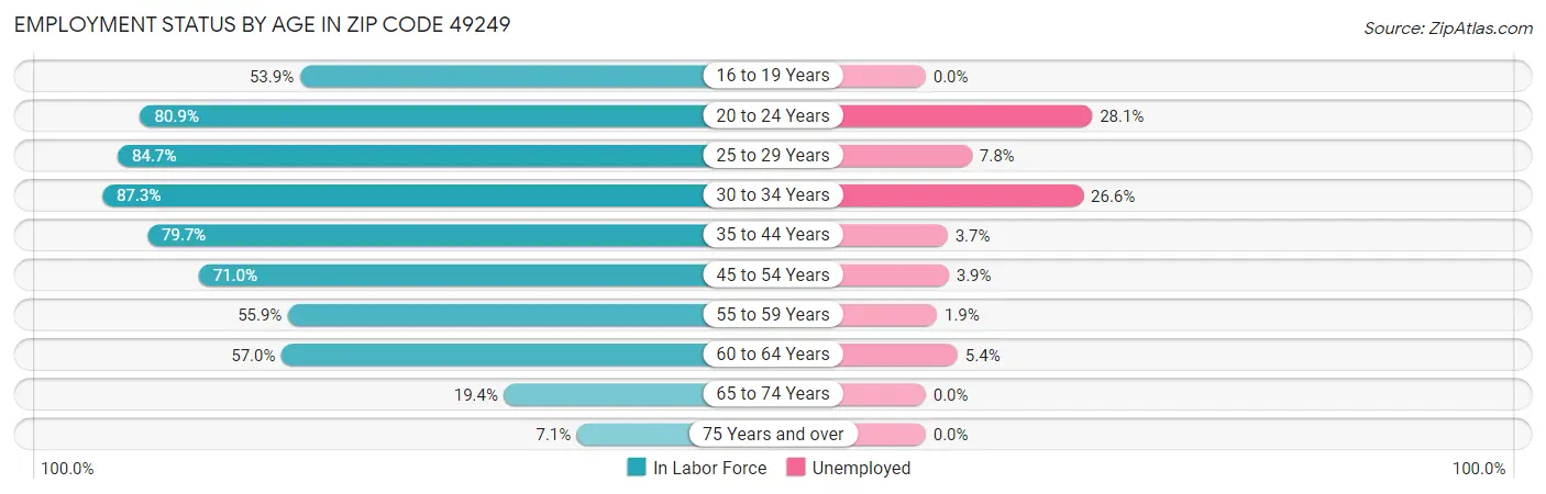 Employment Status by Age in Zip Code 49249