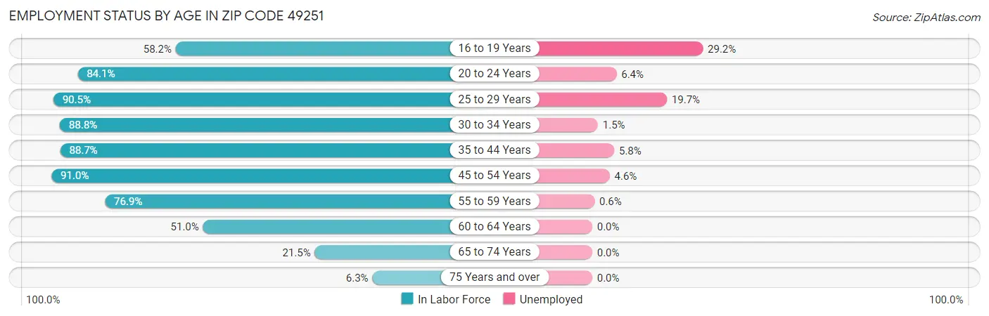 Employment Status by Age in Zip Code 49251