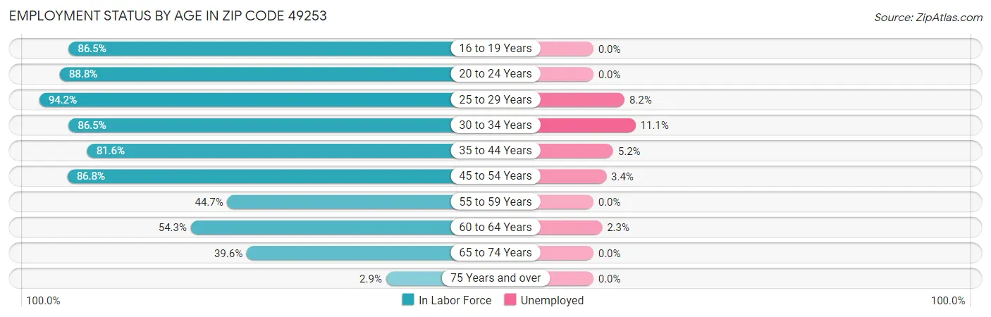 Employment Status by Age in Zip Code 49253