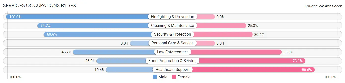 Services Occupations by Sex in Zip Code 49259