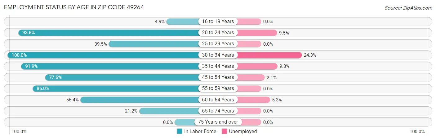 Employment Status by Age in Zip Code 49264