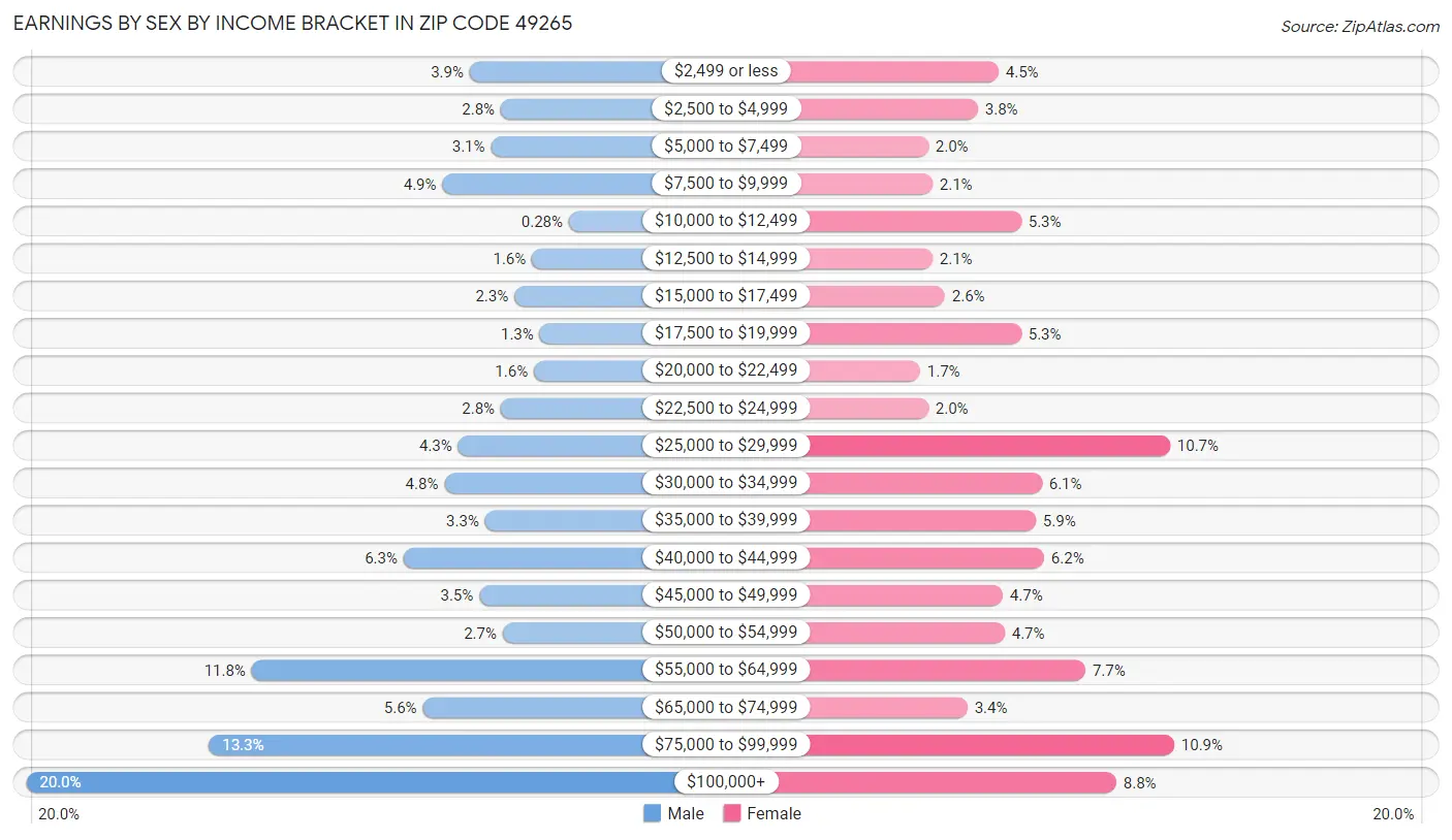 Earnings by Sex by Income Bracket in Zip Code 49265