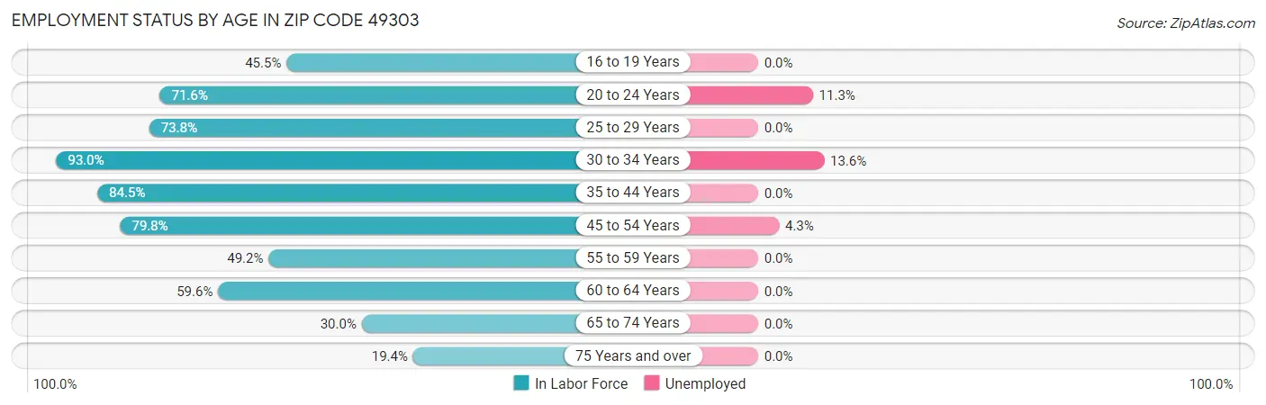 Employment Status by Age in Zip Code 49303
