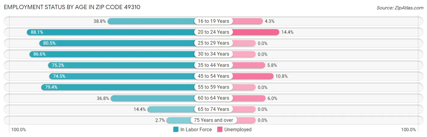 Employment Status by Age in Zip Code 49310