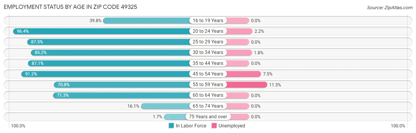 Employment Status by Age in Zip Code 49325