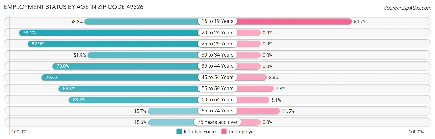 Employment Status by Age in Zip Code 49326