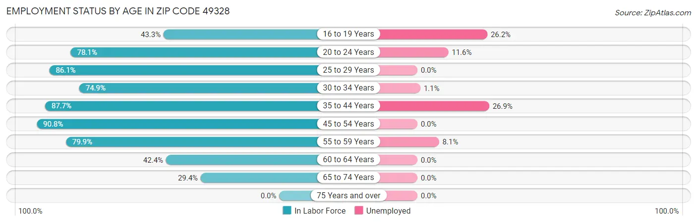 Employment Status by Age in Zip Code 49328