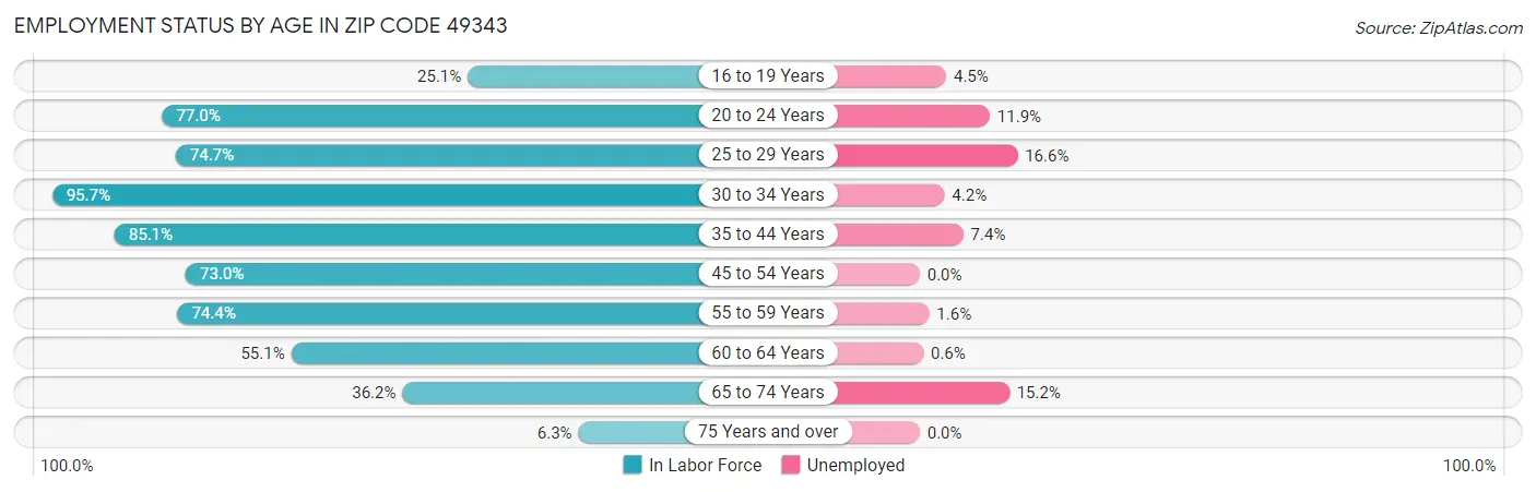 Employment Status by Age in Zip Code 49343