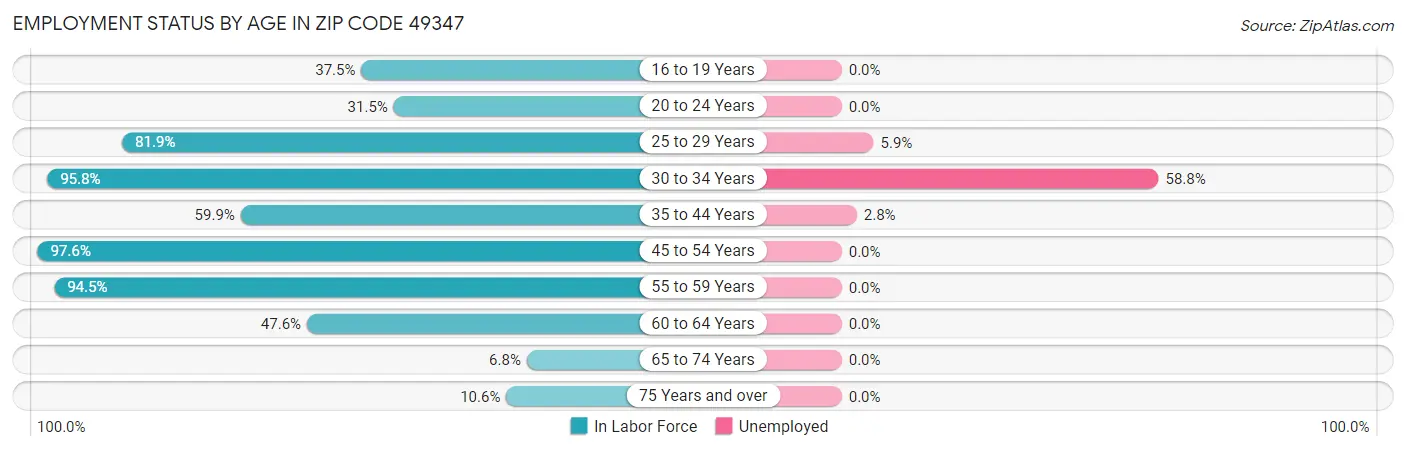 Employment Status by Age in Zip Code 49347