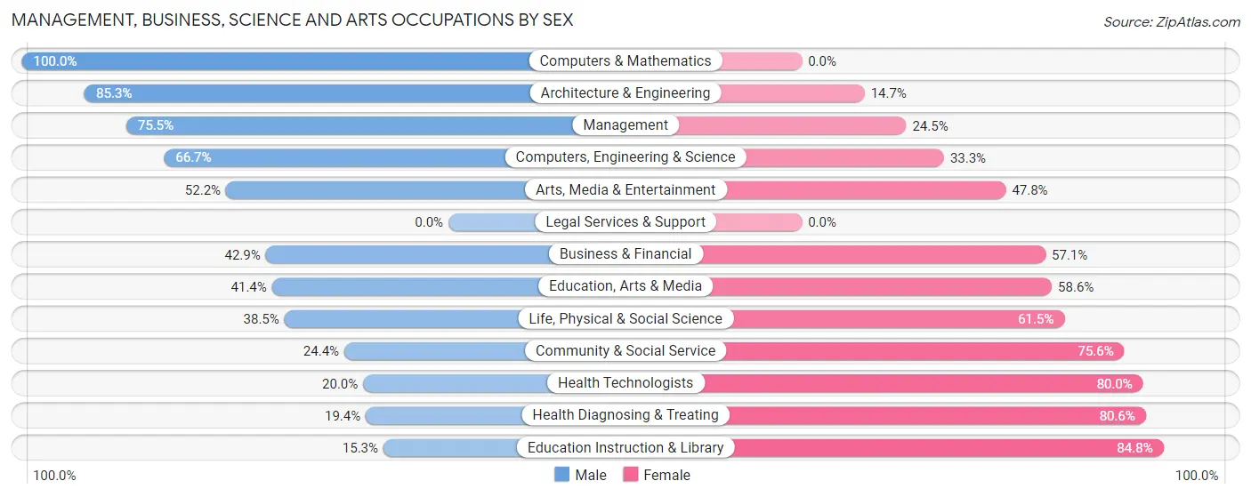 Management, Business, Science and Arts Occupations by Sex in Zip Code 49349