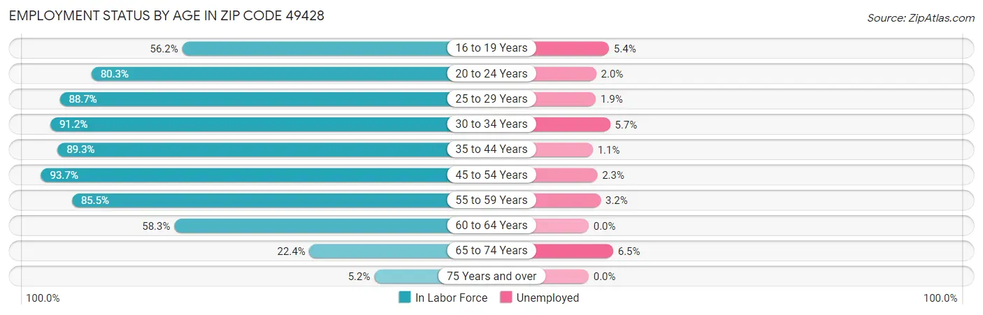 Employment Status by Age in Zip Code 49428