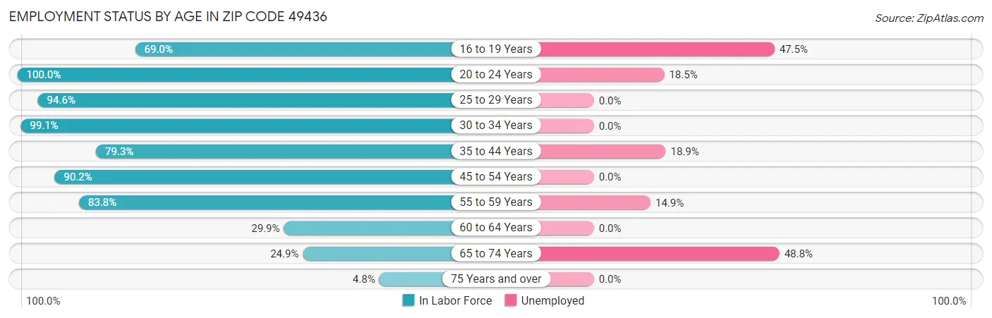 Employment Status by Age in Zip Code 49436