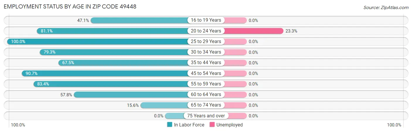 Employment Status by Age in Zip Code 49448