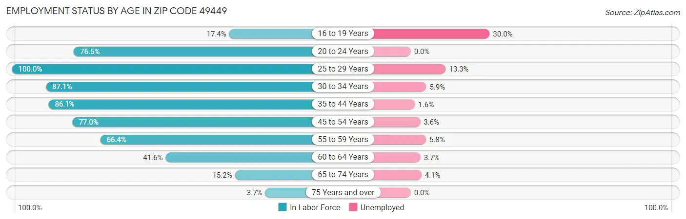 Employment Status by Age in Zip Code 49449