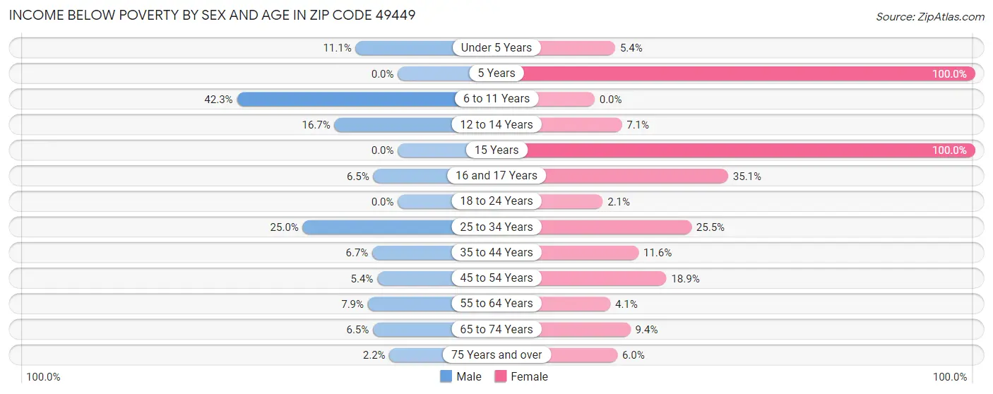 Income Below Poverty by Sex and Age in Zip Code 49449