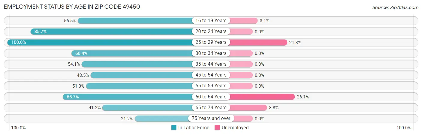 Employment Status by Age in Zip Code 49450