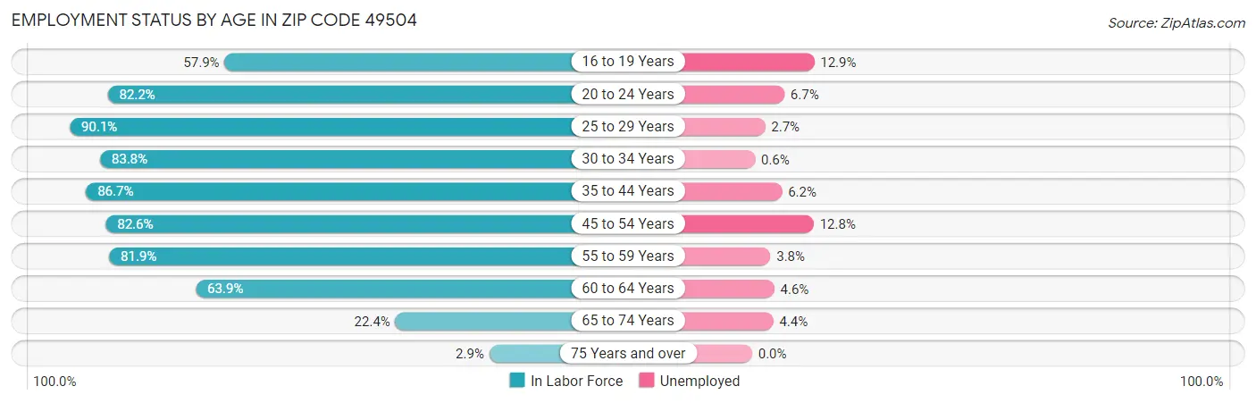 Employment Status by Age in Zip Code 49504