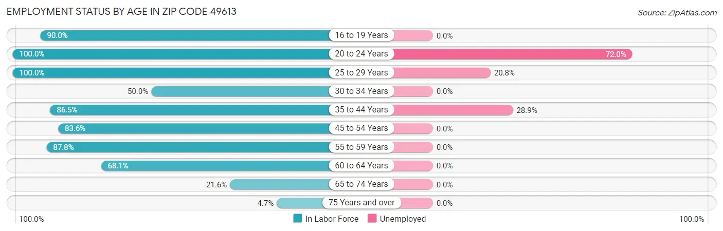 Employment Status by Age in Zip Code 49613