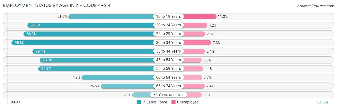 Employment Status by Age in Zip Code 49614