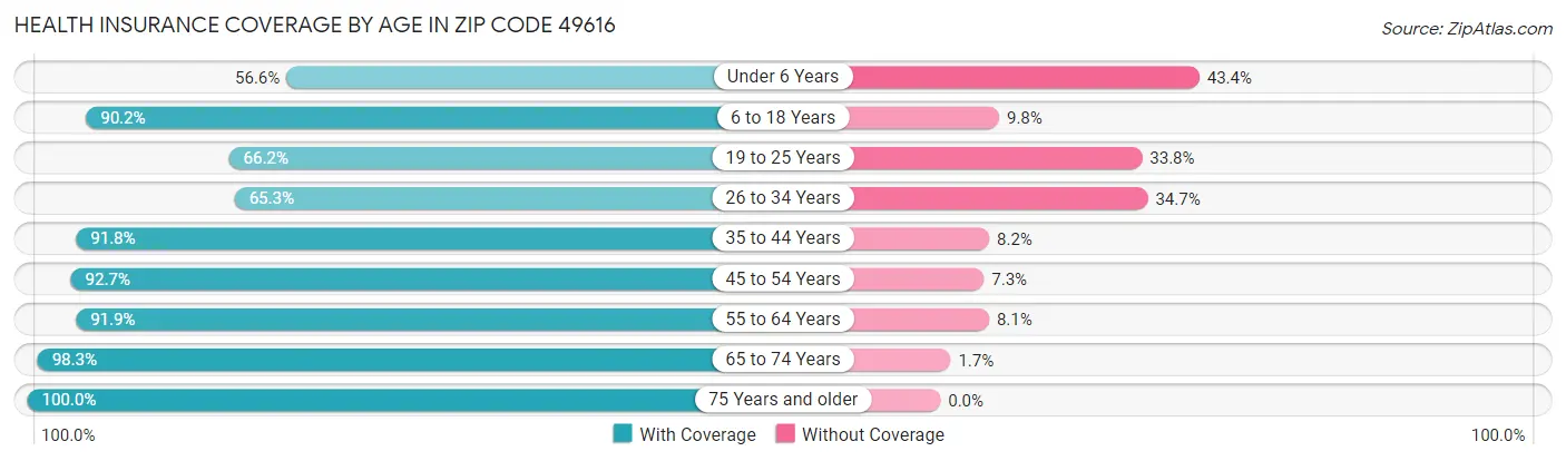 Health Insurance Coverage by Age in Zip Code 49616