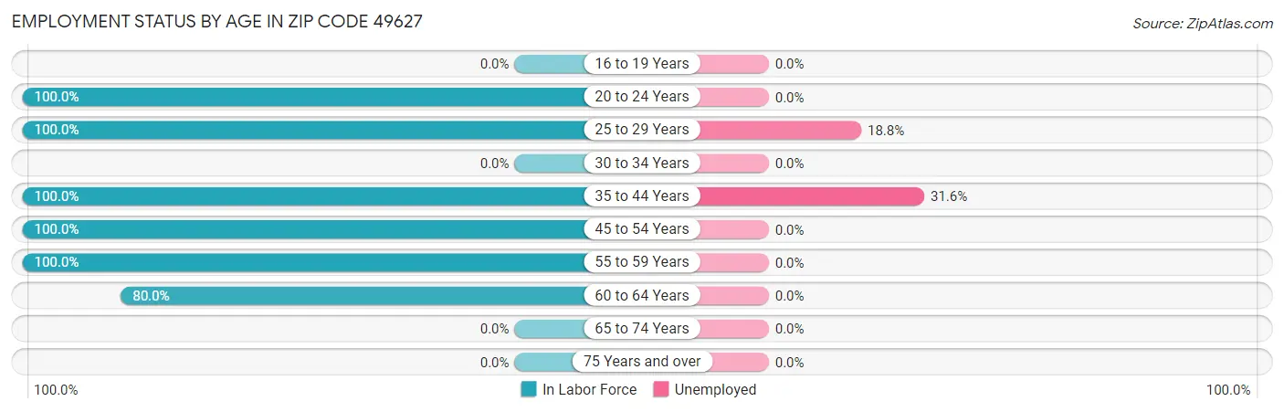 Employment Status by Age in Zip Code 49627