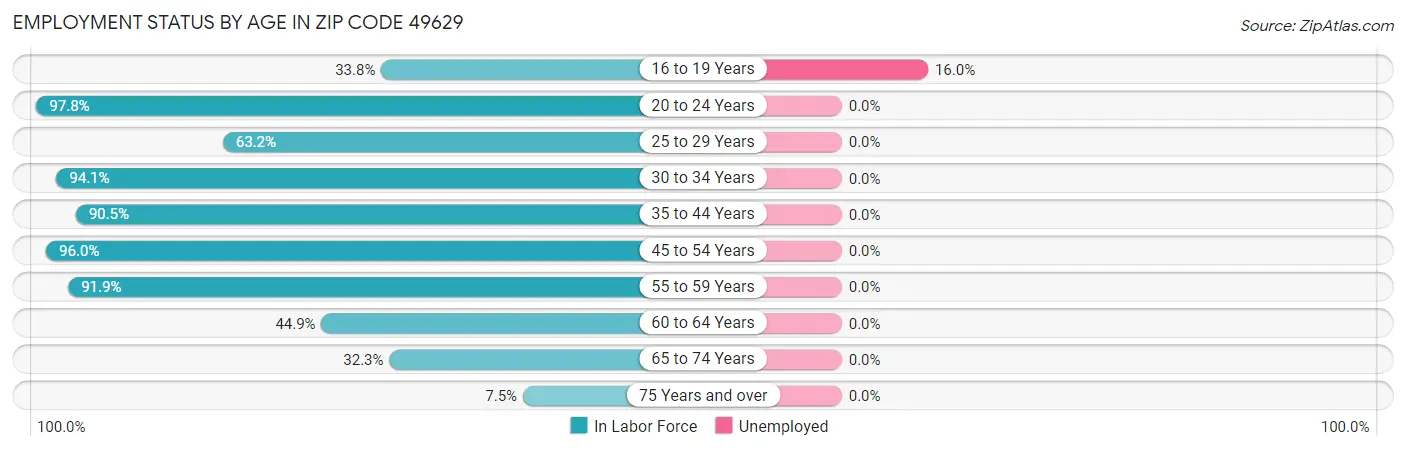 Employment Status by Age in Zip Code 49629