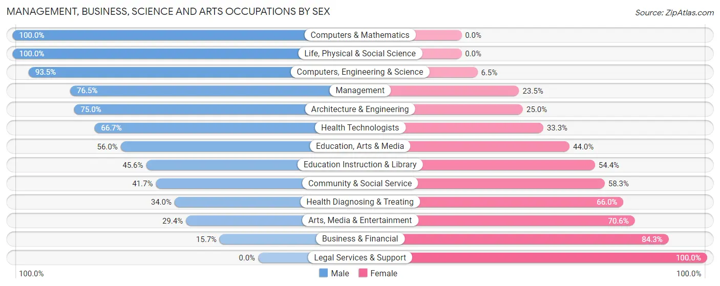 Management, Business, Science and Arts Occupations by Sex in Zip Code 49629
