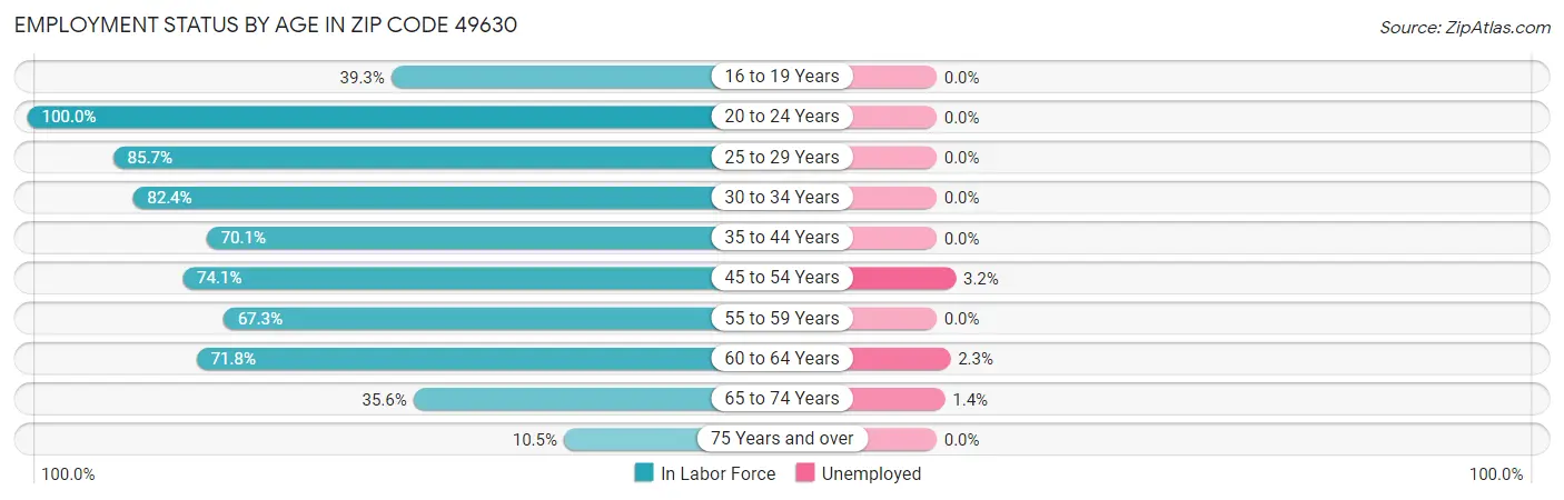 Employment Status by Age in Zip Code 49630