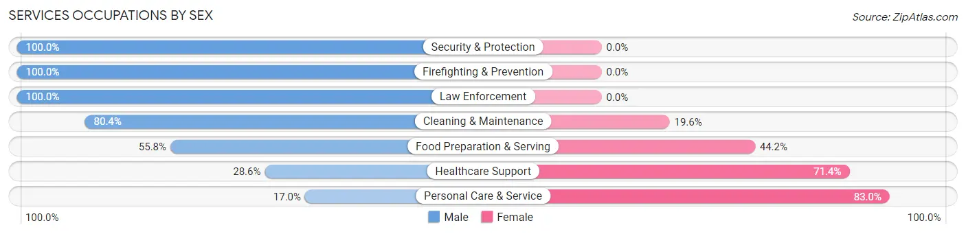 Services Occupations by Sex in Zip Code 49635