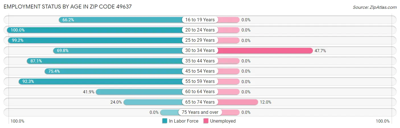 Employment Status by Age in Zip Code 49637
