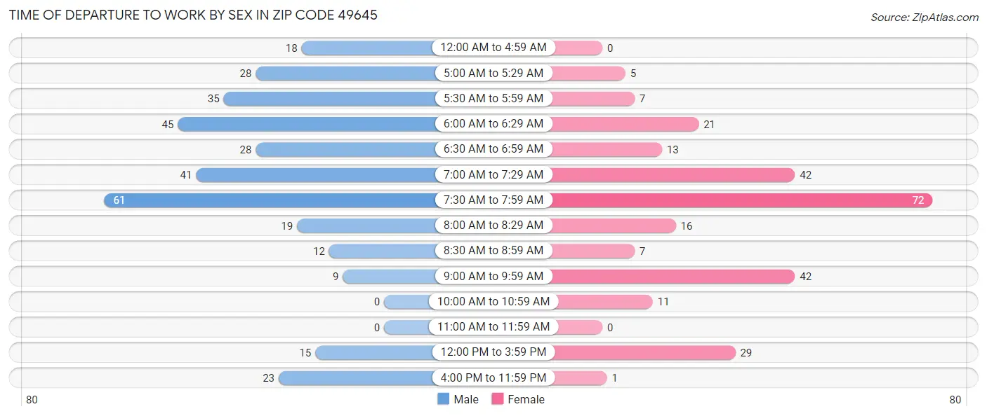 Time of Departure to Work by Sex in Zip Code 49645