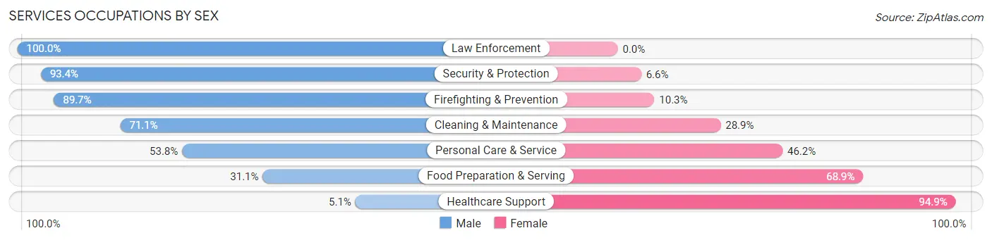 Services Occupations by Sex in Zip Code 49649