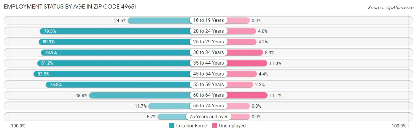 Employment Status by Age in Zip Code 49651