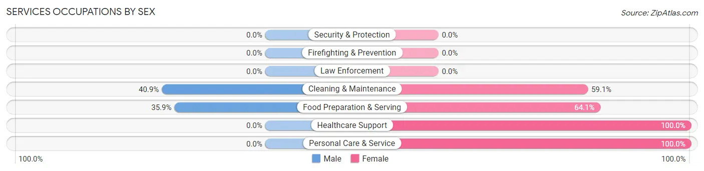 Services Occupations by Sex in Zip Code 49656