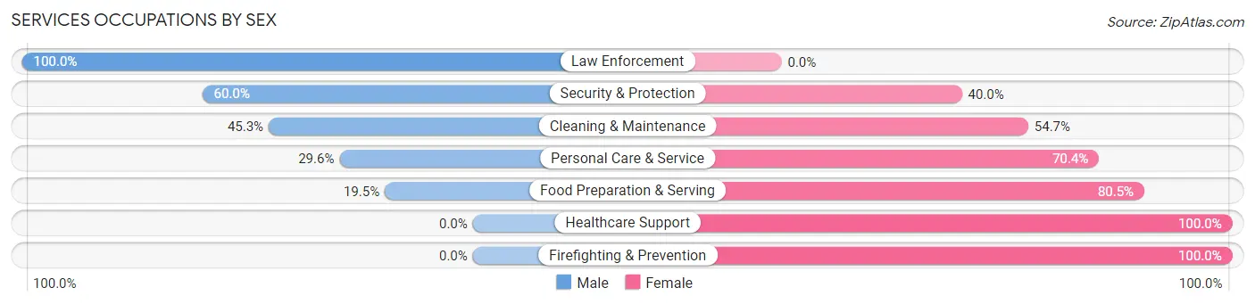 Services Occupations by Sex in Zip Code 49657