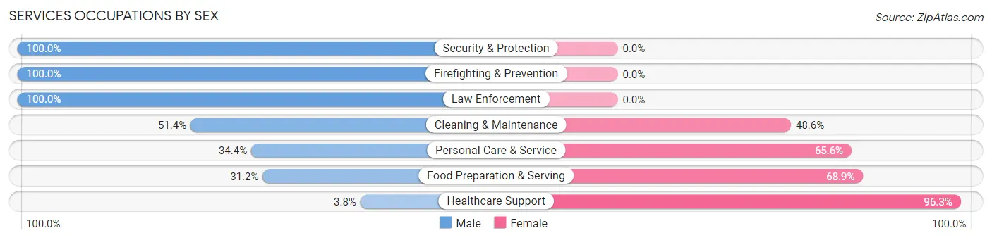 Services Occupations by Sex in Zip Code 49668