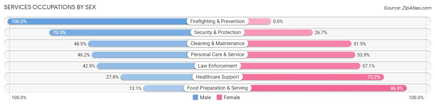 Services Occupations by Sex in Zip Code 49689
