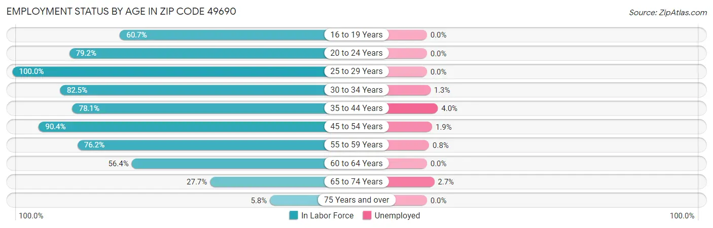 Employment Status by Age in Zip Code 49690