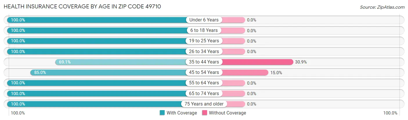 Health Insurance Coverage by Age in Zip Code 49710