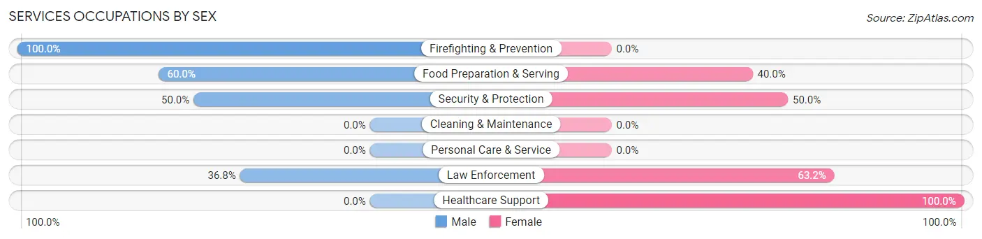 Services Occupations by Sex in Zip Code 49710
